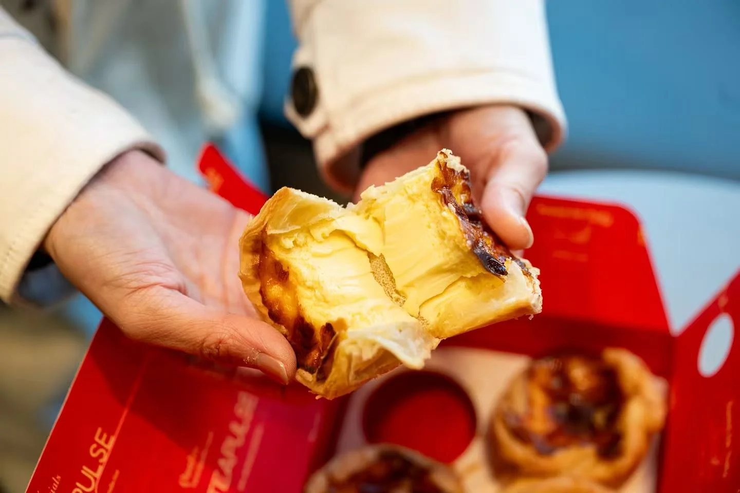 Delicious Portuguese pastel de nata with creamy custard filling