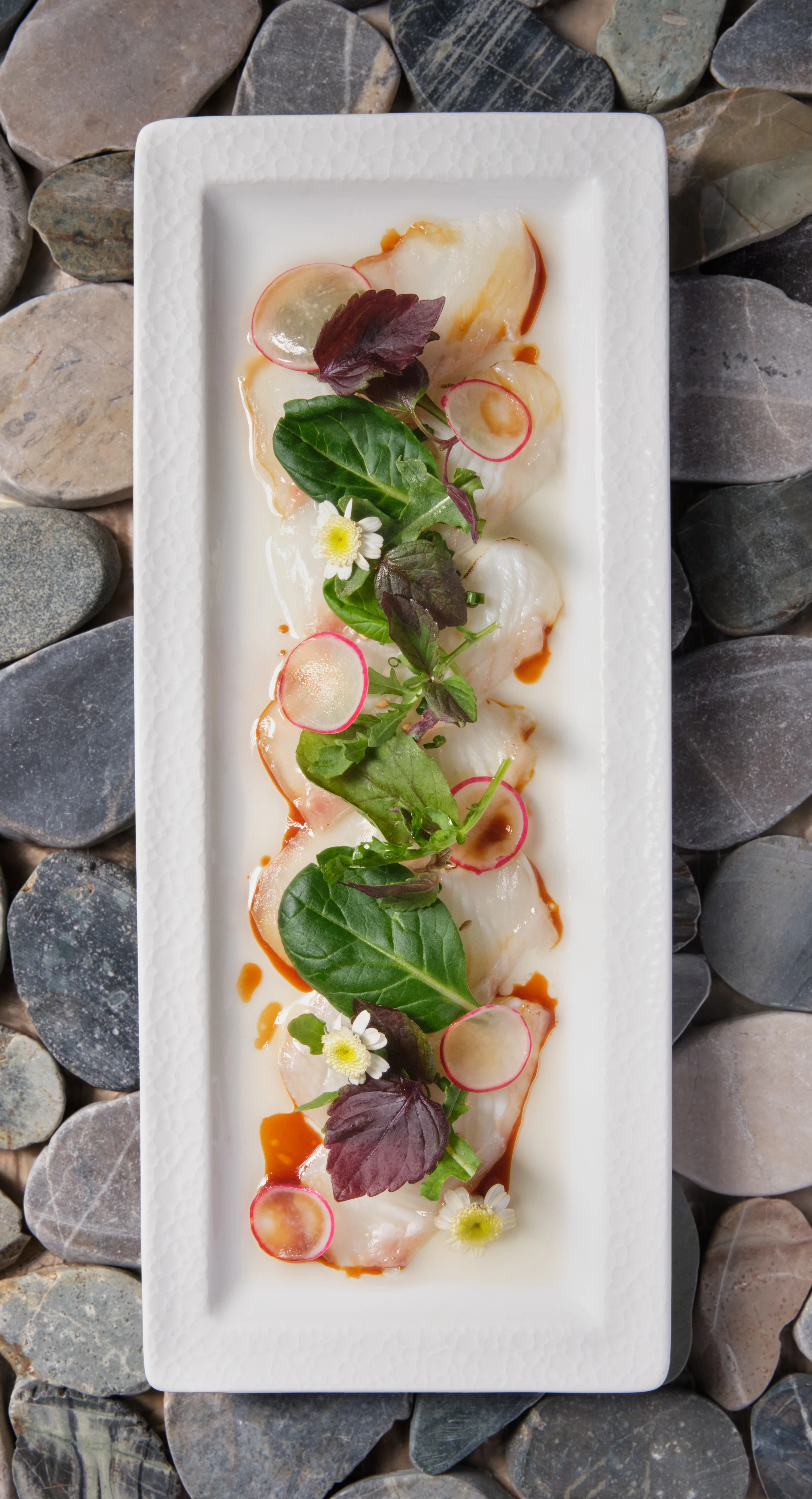 Japanese sashimi platter with fresh fish and garnishes