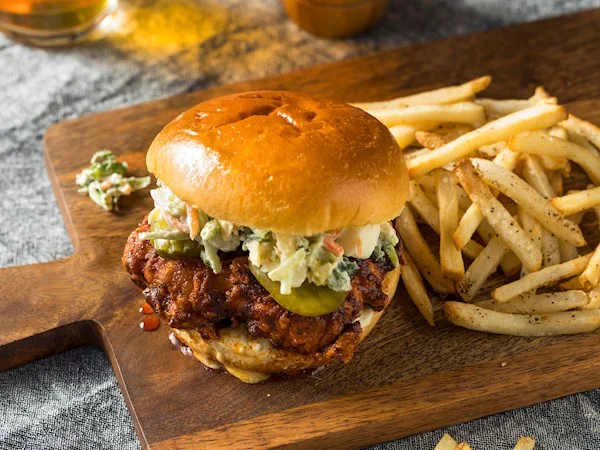 Southern fried chicken sandwich with coleslaw