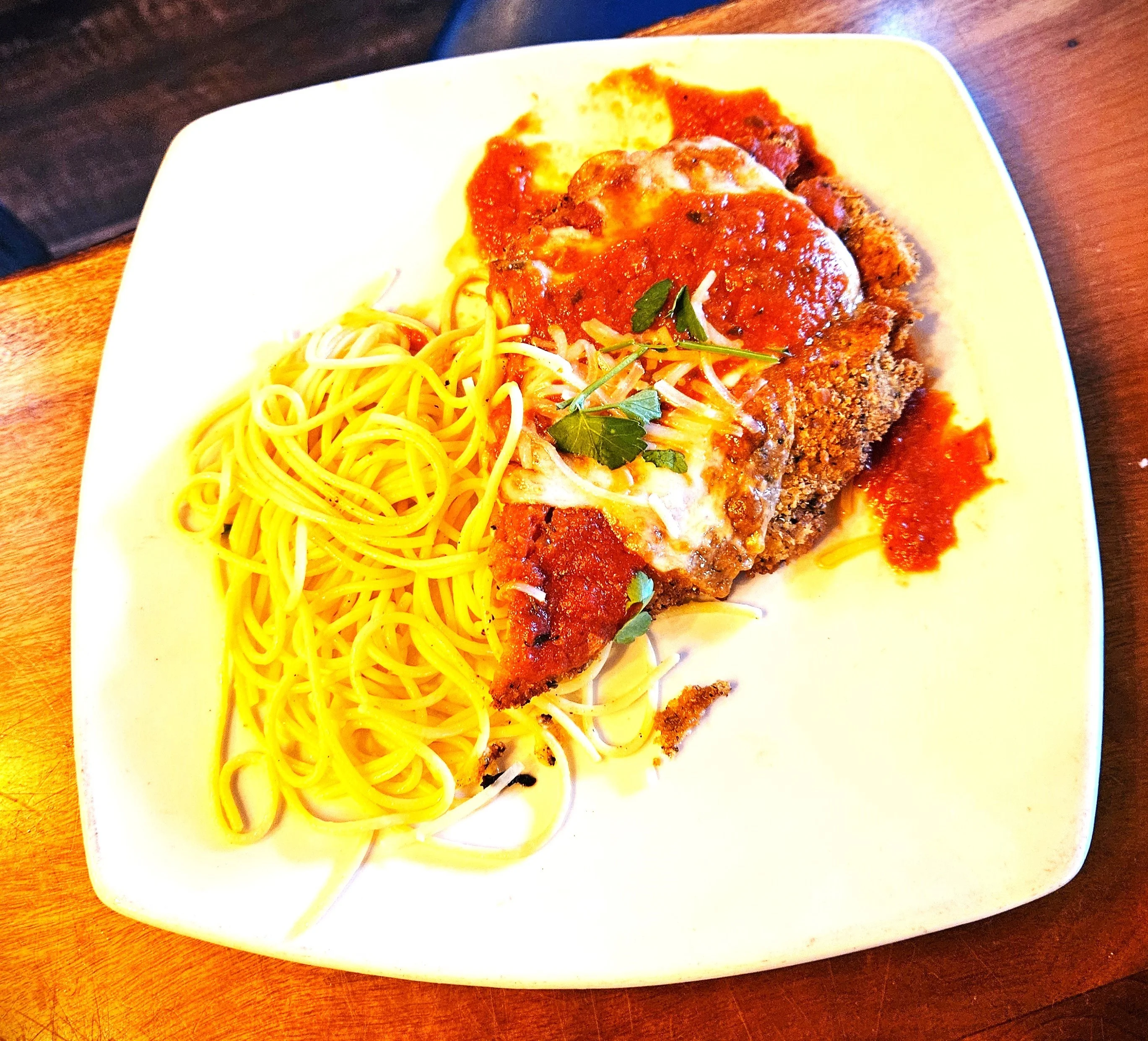 Italian chicken parmesan with spaghetti