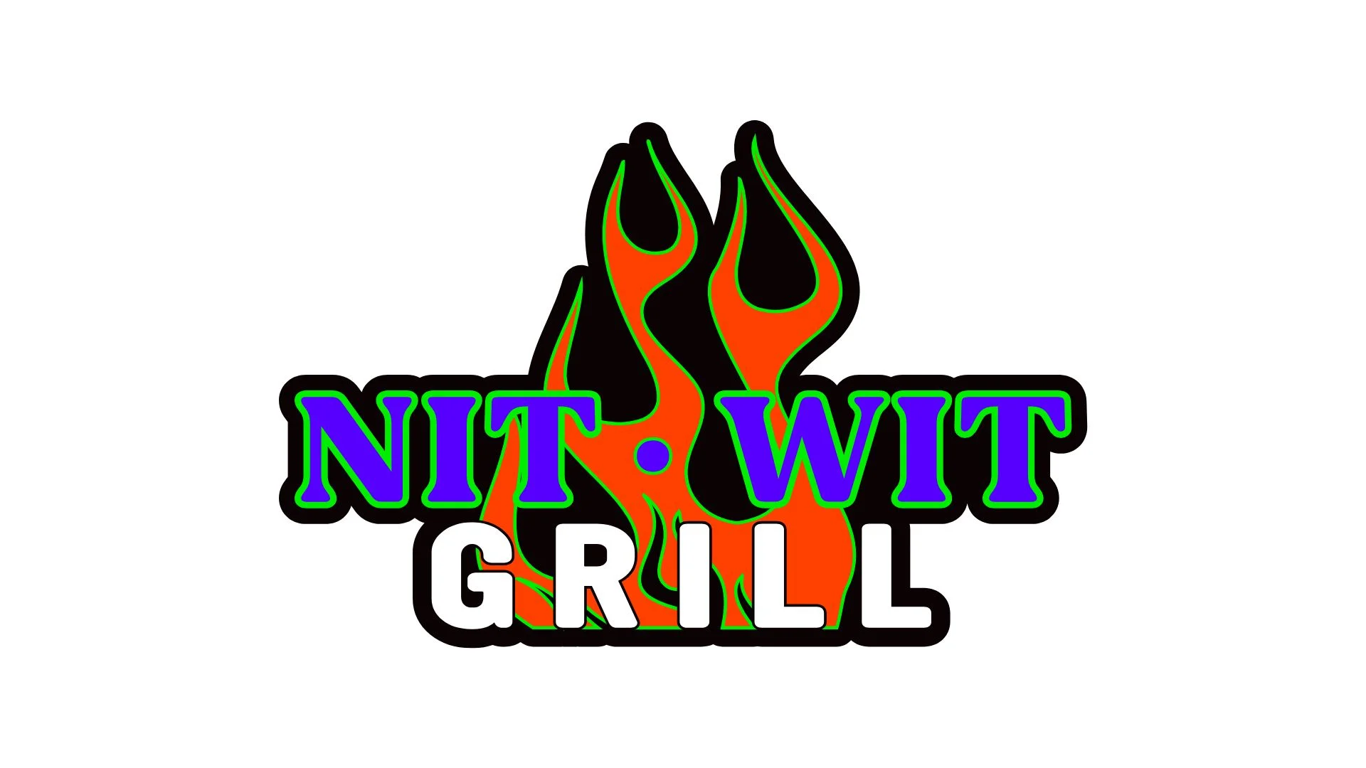 Logo of Nit Wit Grill featuring flames and vibrant colors
