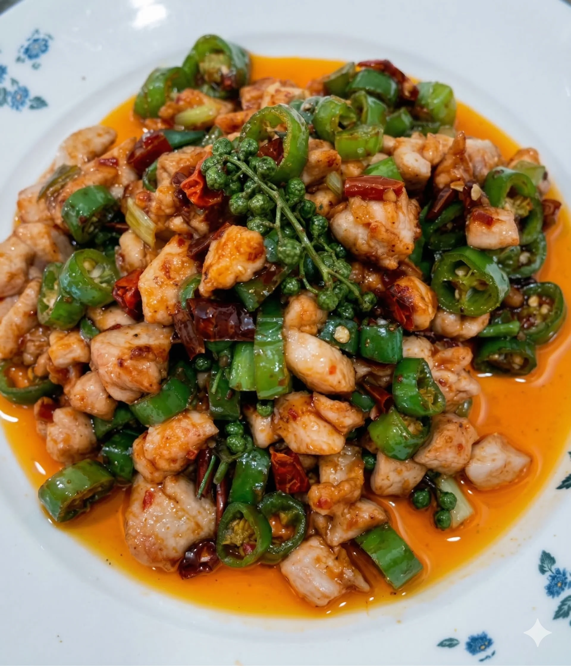 Spicy Sichuan chicken stir-fry with green peppers
