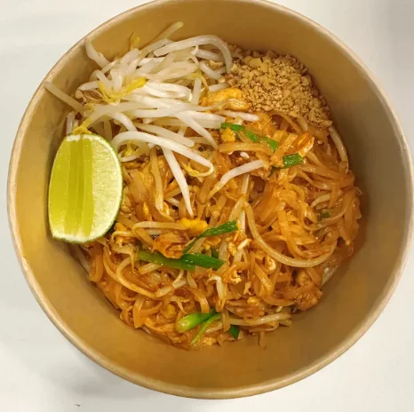 Authentic Thai pad thai with lime and bean sprouts
