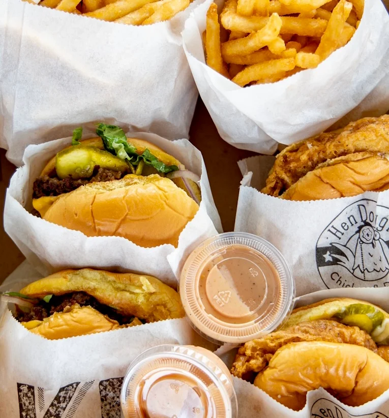 Delicious American burgers with crispy fries