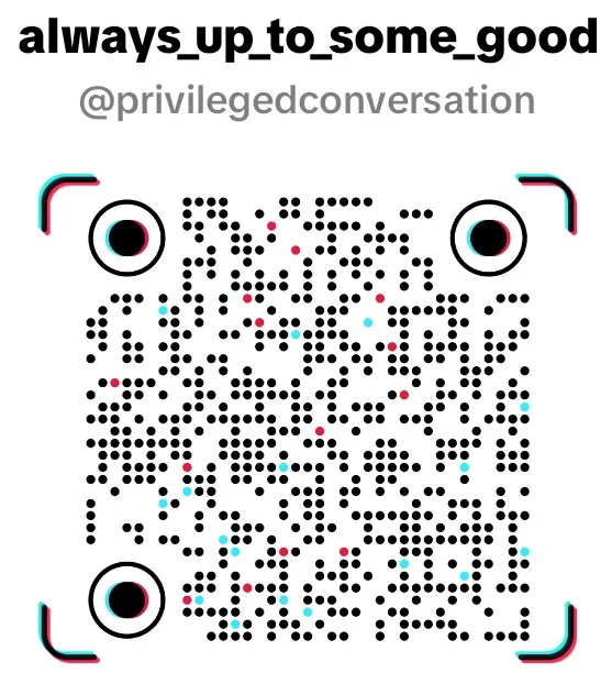 A QR code with a colorful border and username displayed above it.