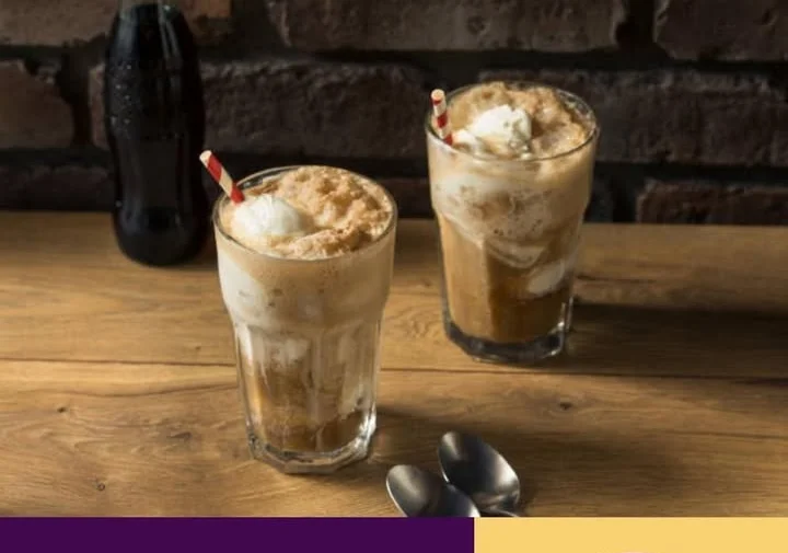Classic root beer float served in tall glasses