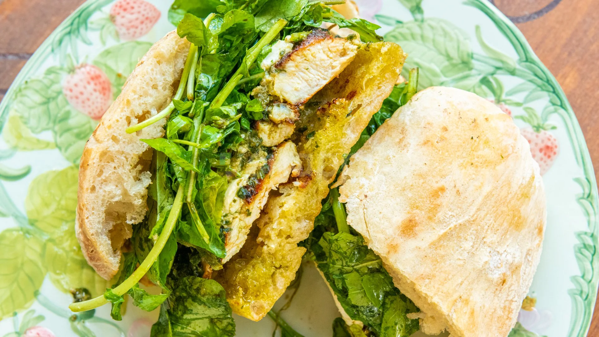 Chicken Pesto Arugula on Fresh baked Ciabbiata