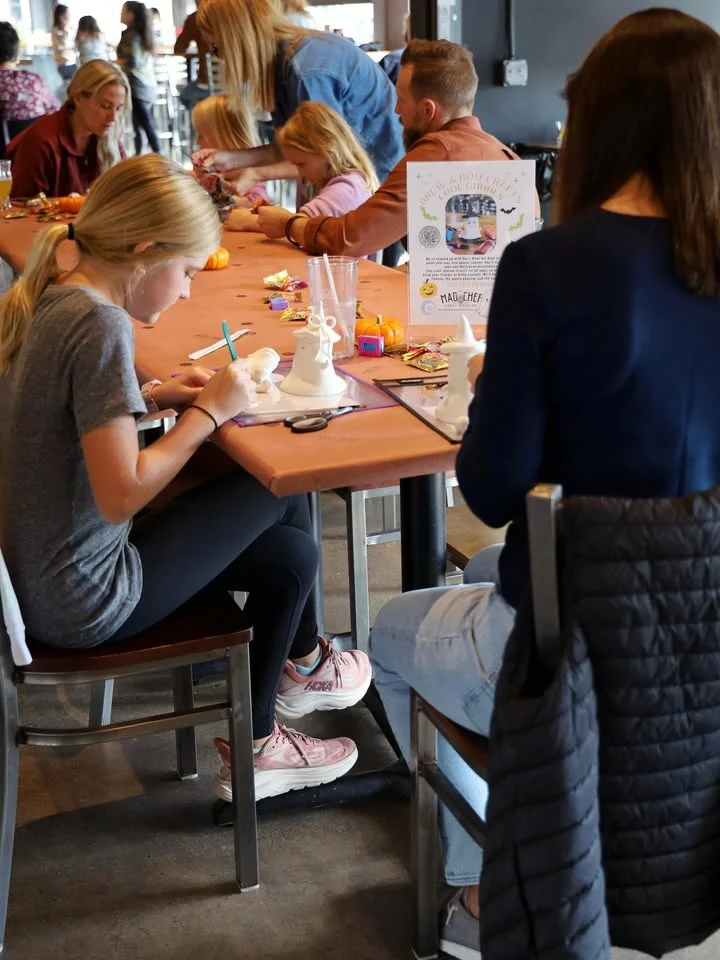 Family-friendly crafting event at a restaurant