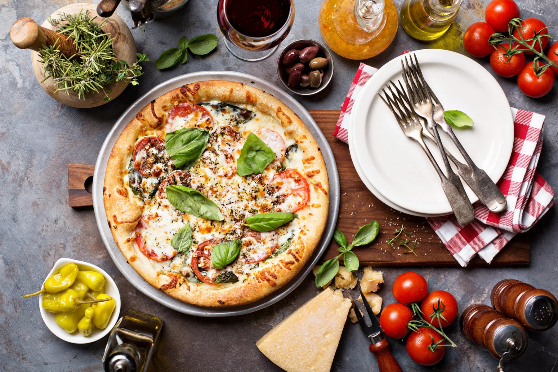 A beautifully arranged table with delicious dishes and drinks.