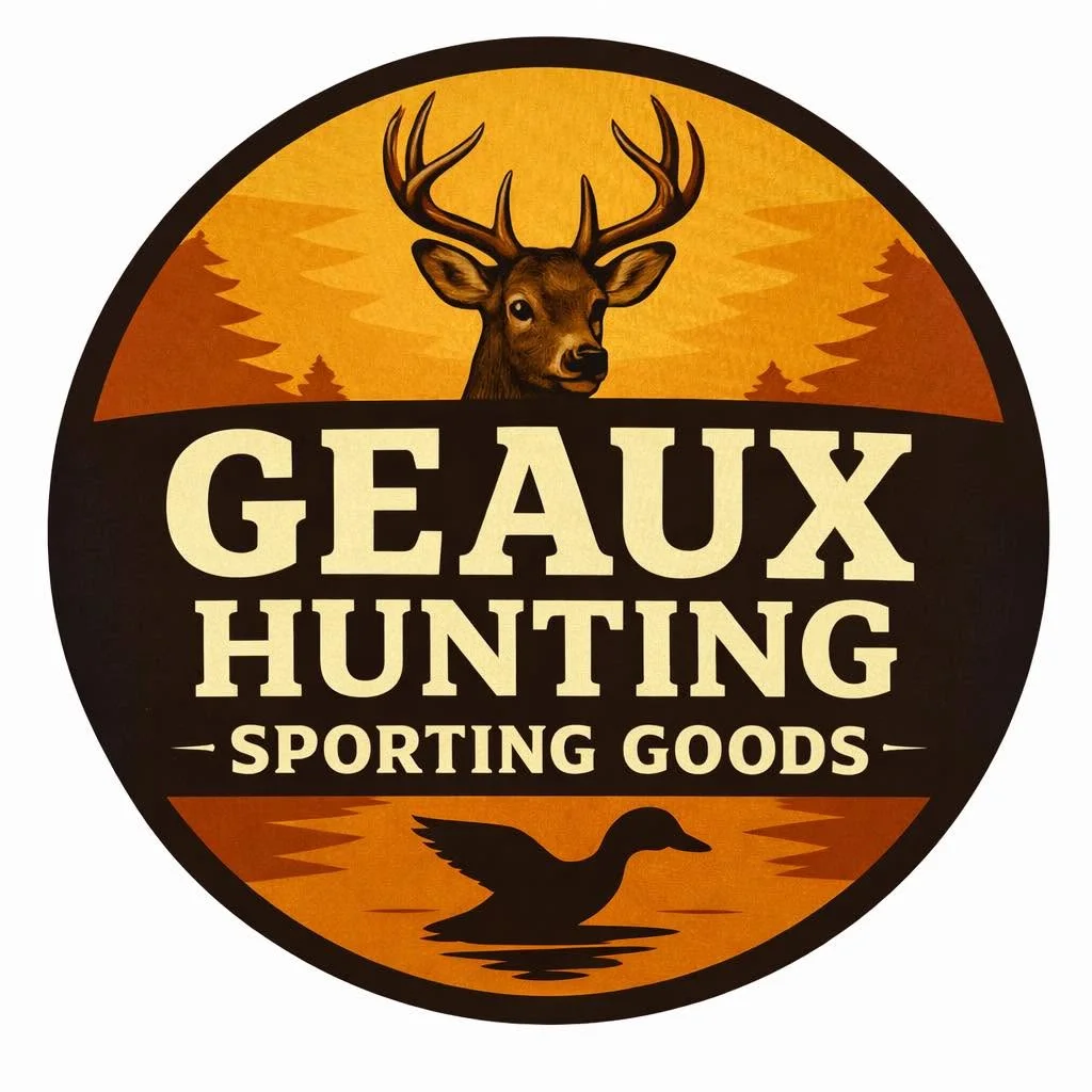 Logo for Geaux Hunting Sporting Goods featuring deer and duck imagery