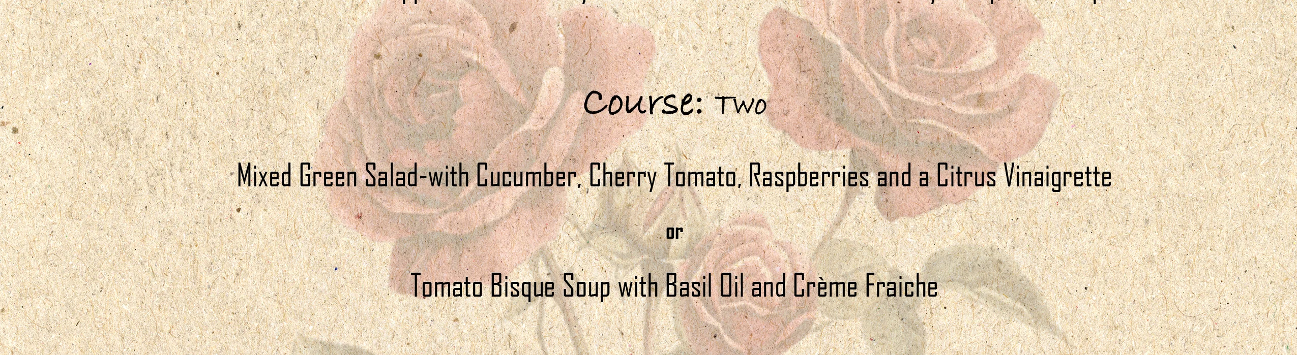 Valentine's Day multi-course menu with elegant floral design