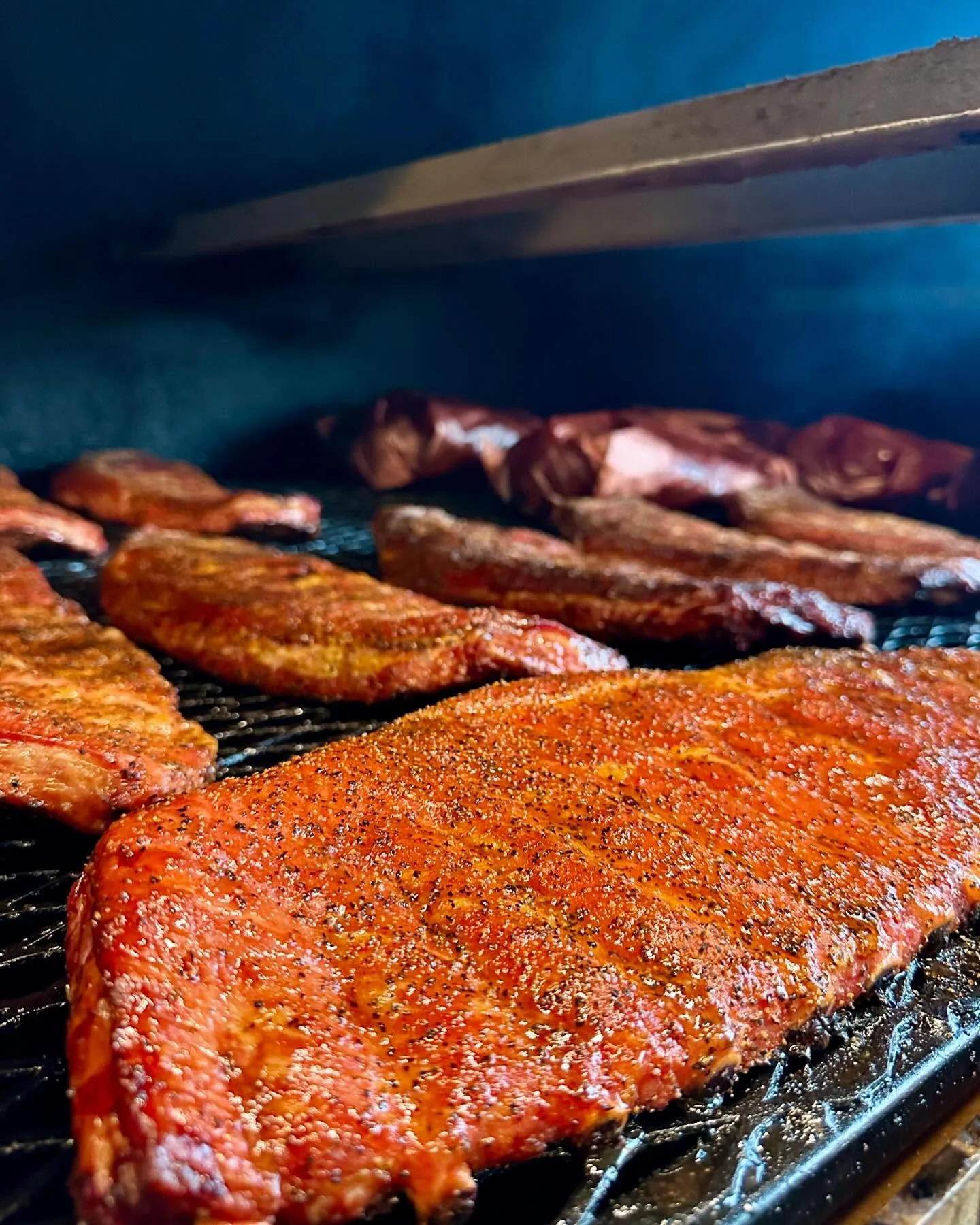 Spare ribs on smoker