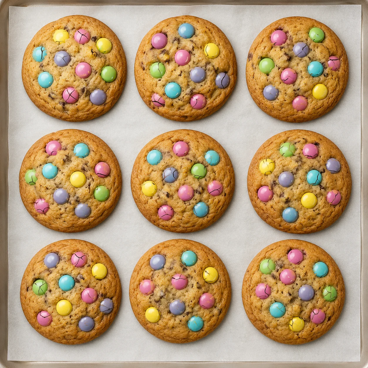Colorful Easter cookies with chocolate chips