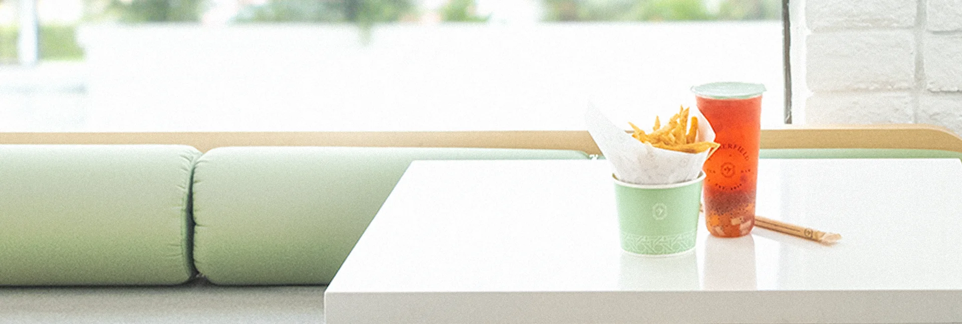 Charming boba shop interior in La Habra