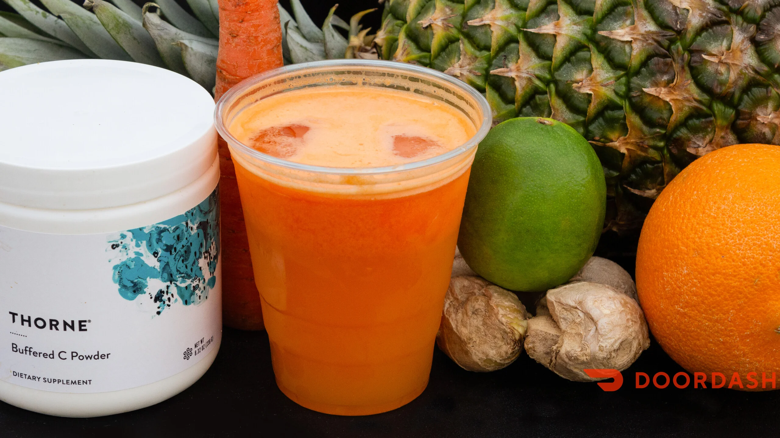 Freshly squeezed juice with tropical fruits