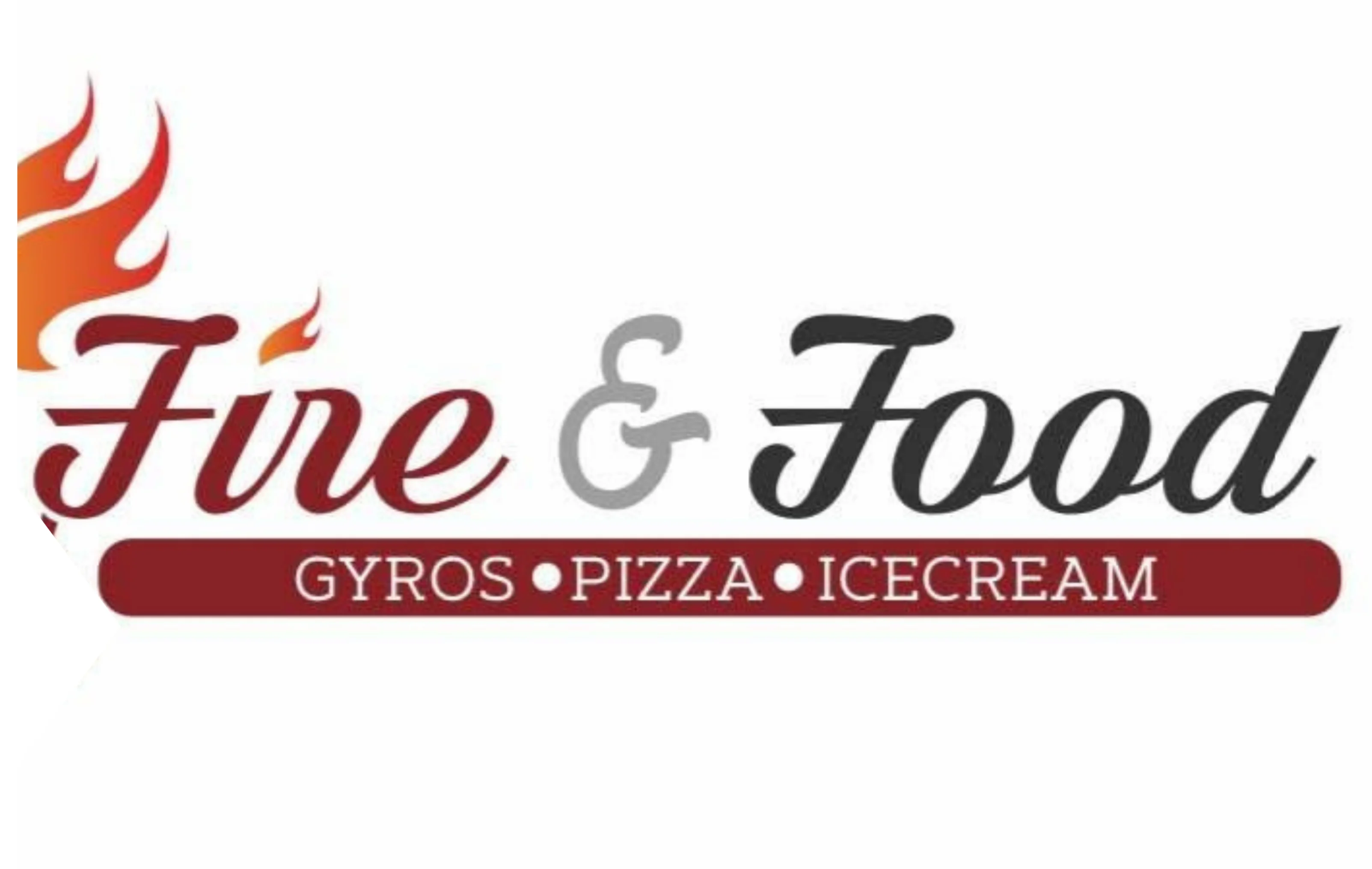 Playful logo for Fire & Food featuring pizza and a sloth