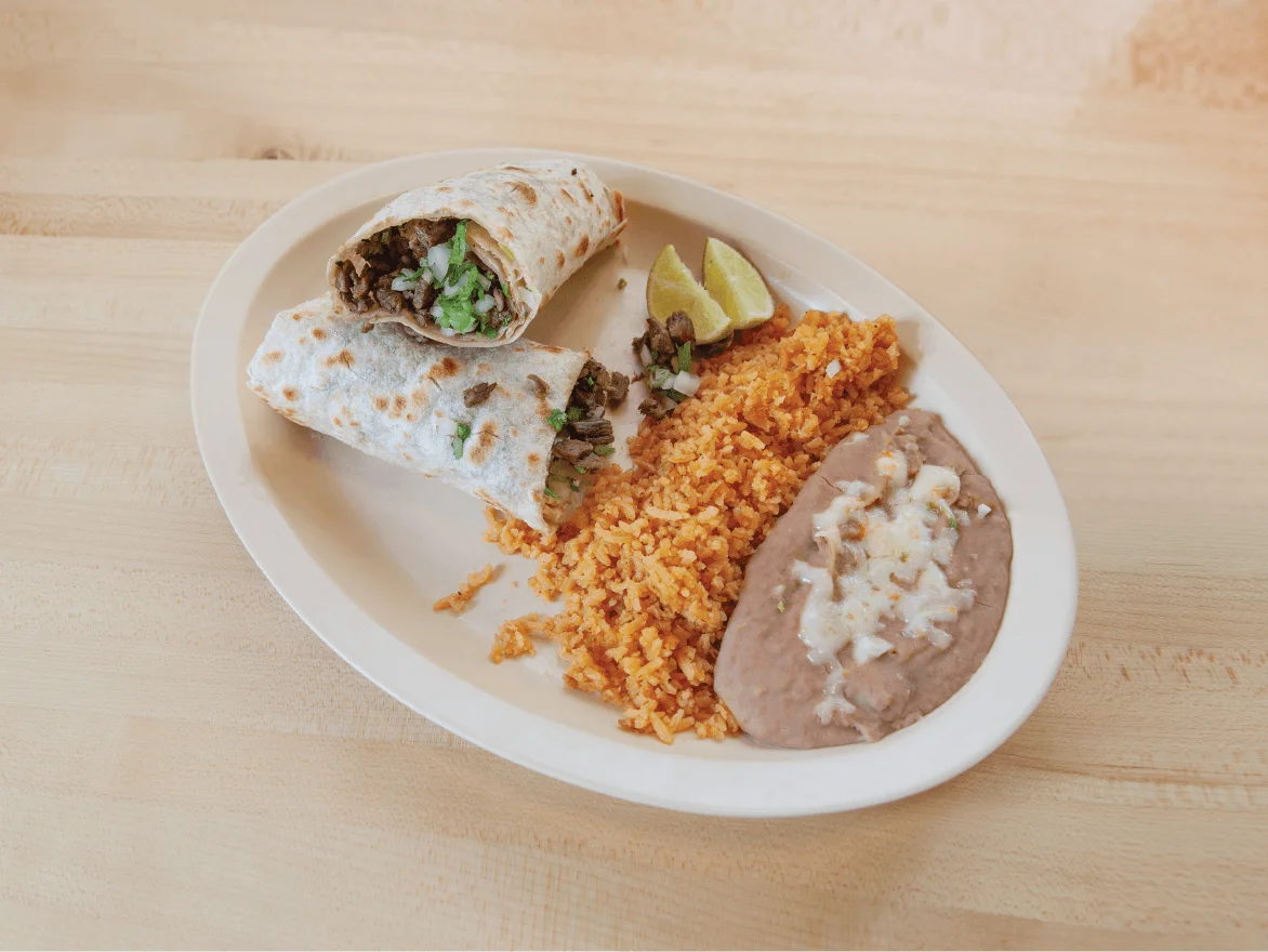 Delicious Mexican burritos with rice and beans