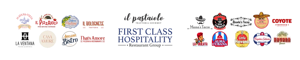 Logos of various restaurants under First Class Hospitality group