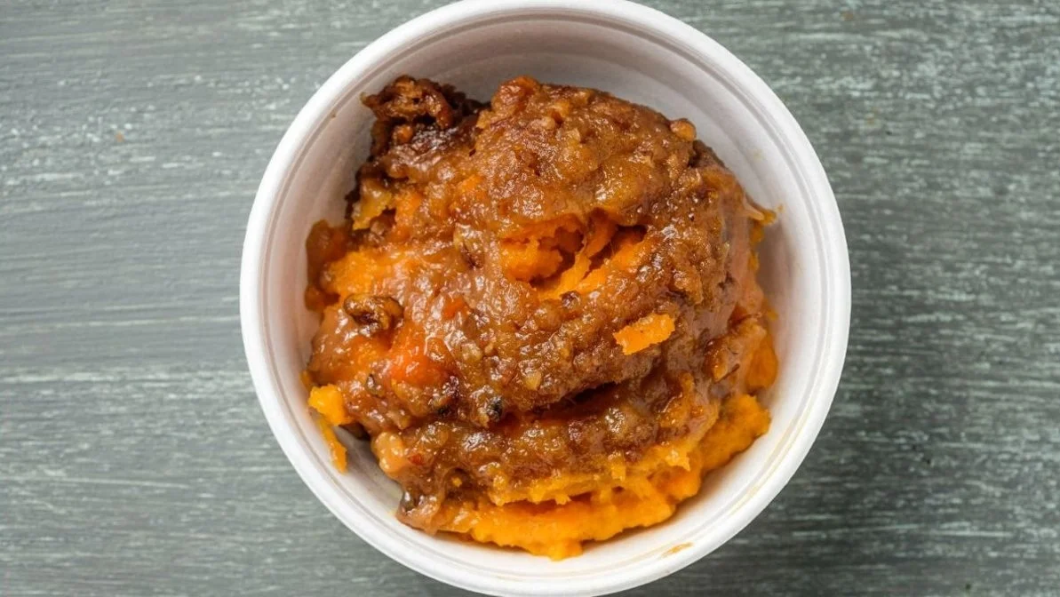 Sweet potato soufflé from VooDoo BBQ in Pensacola topped with a brown-sugar pecan crumble.