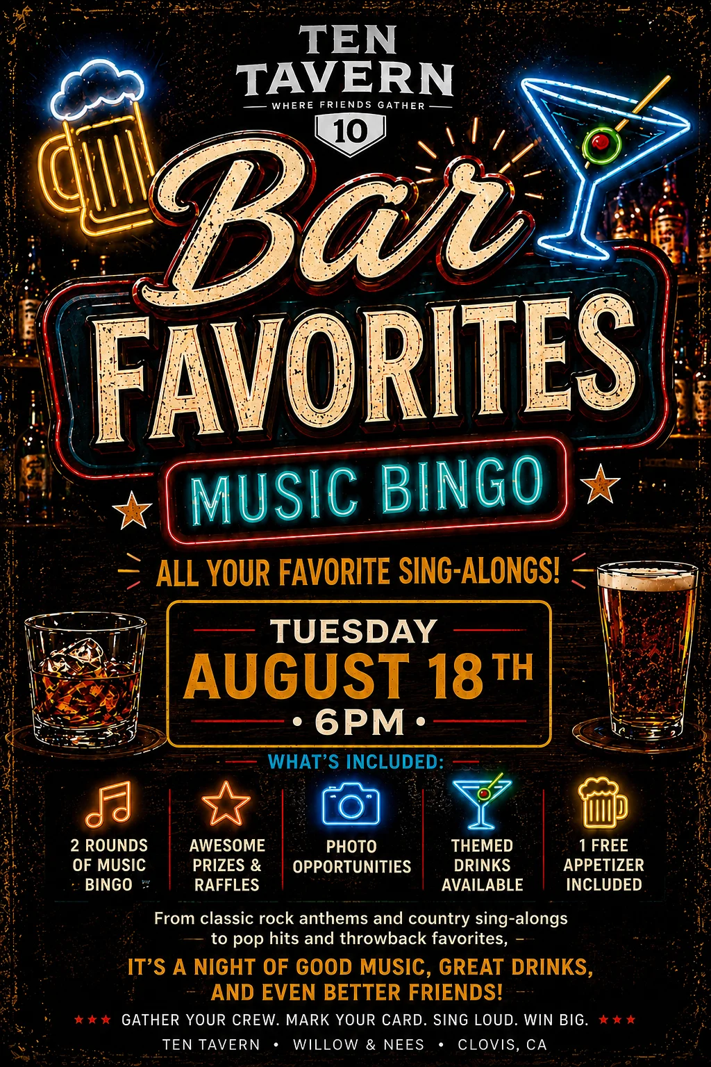 Bar Favorites Music Bingo