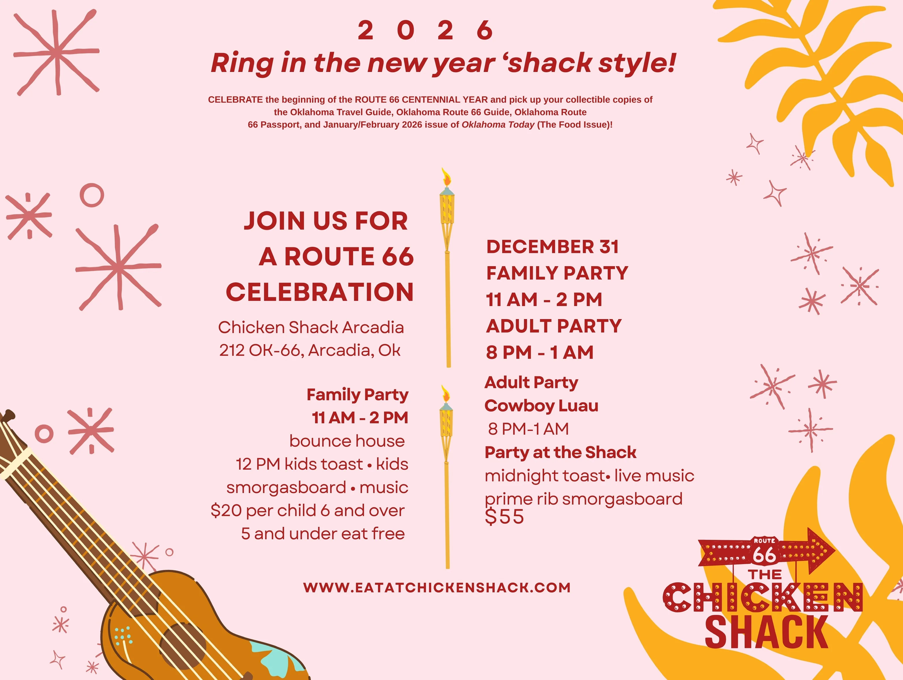 New Year's celebration event flyer for Chicken Shack Arcadia