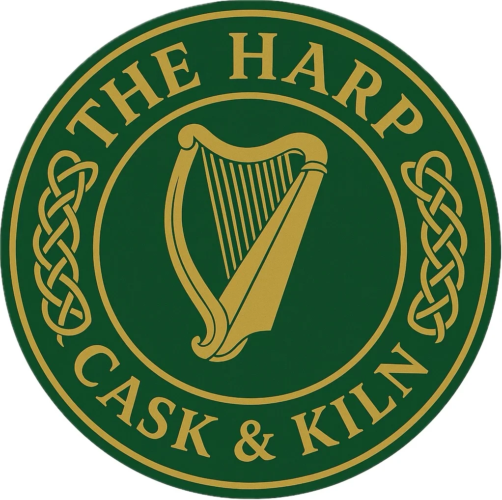 Logo of The Harp Cask & Kiln featuring a harp design