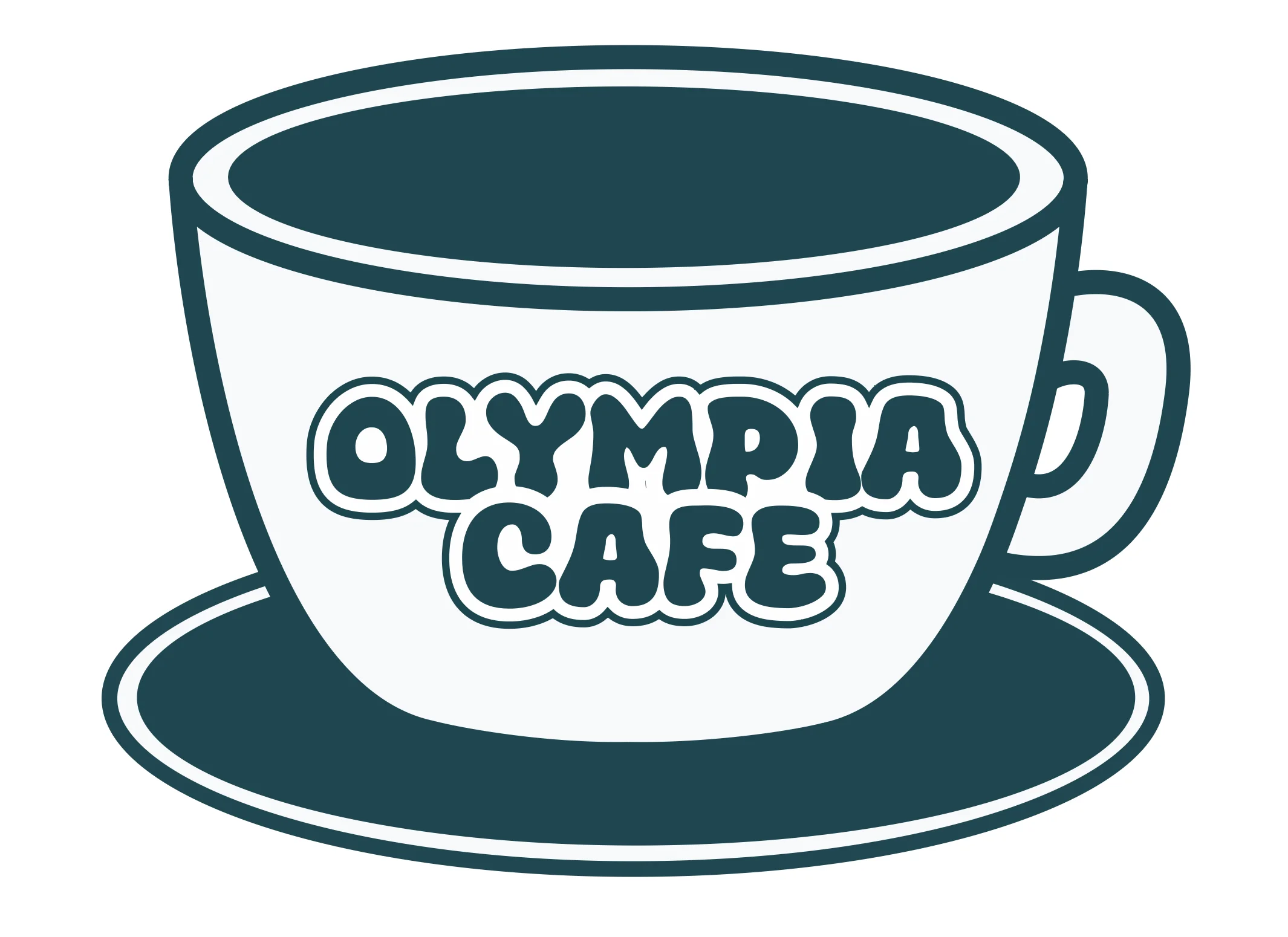 Stylized coffee cup logo for Olympia Cafe