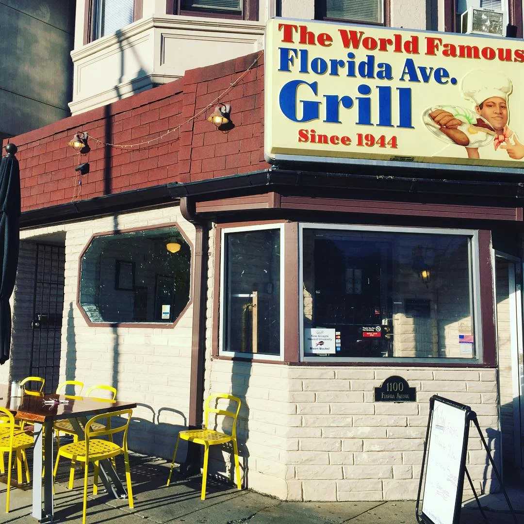 Exterior of Florida Avenue Grill restaurant with outdoor seating