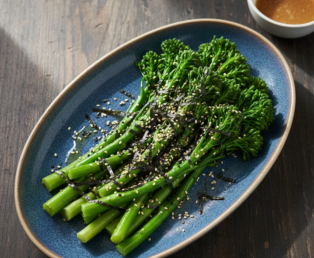 Japanese goma-ae with blanched broccolini and sesame