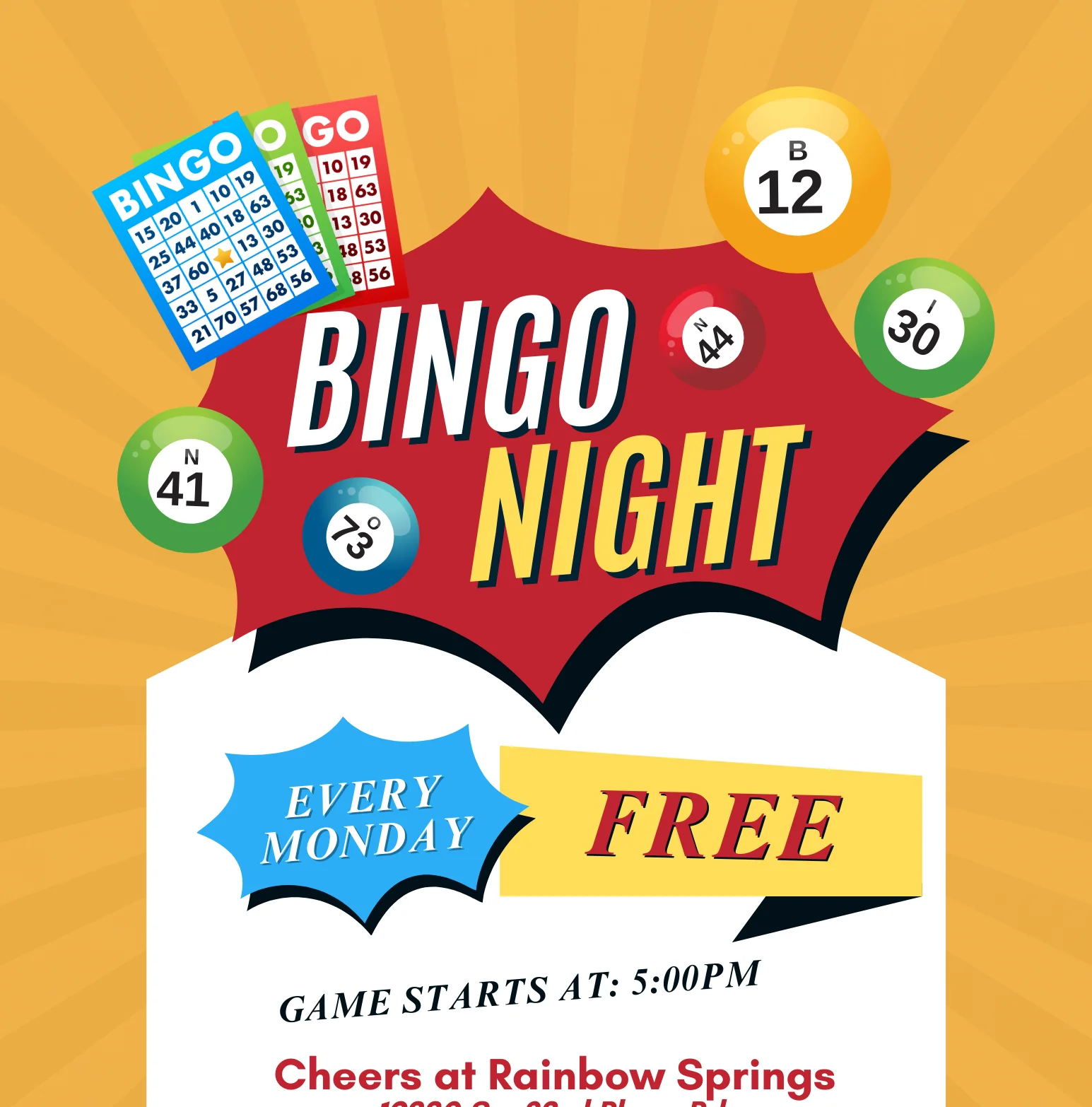 Bingo night promotional graphic for a restaurant event