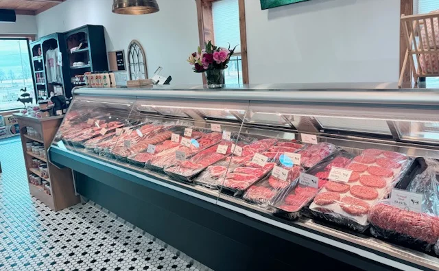 Butcher shop display with various meats