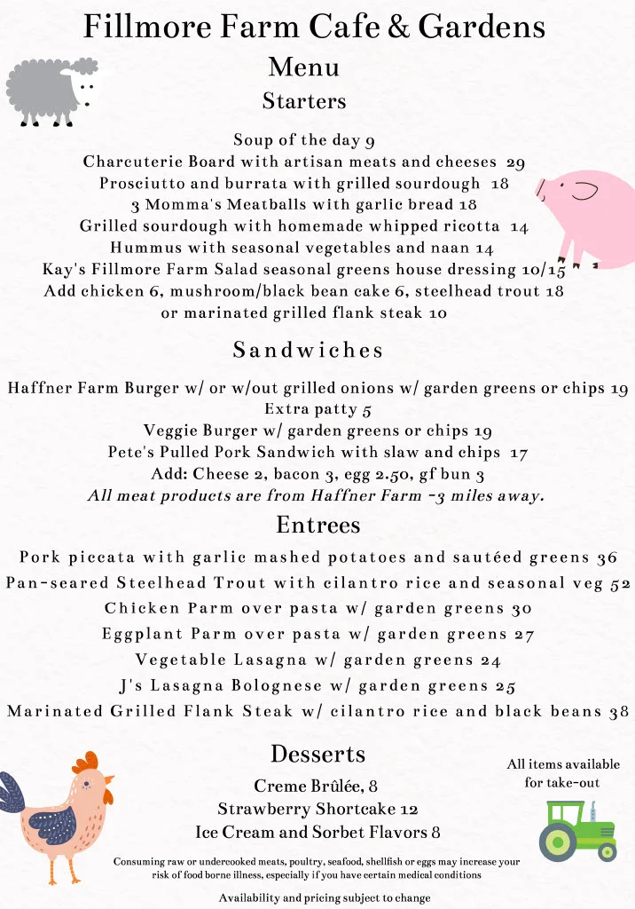 Farm-to-table menu at Fillmore Farm Cafe