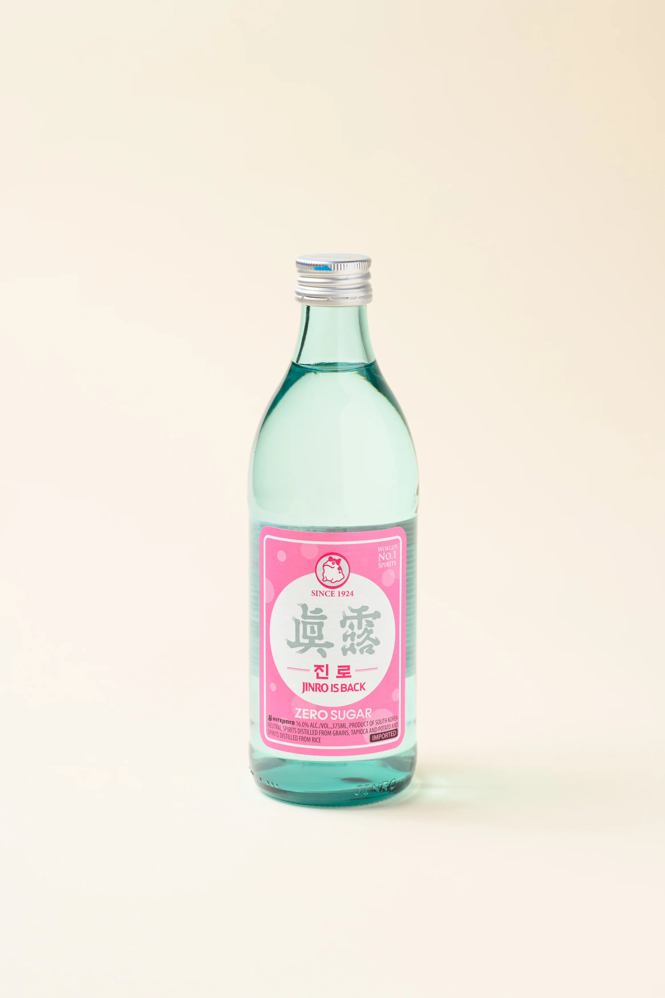 Bottle of Korean Jinro soju with zero sugar