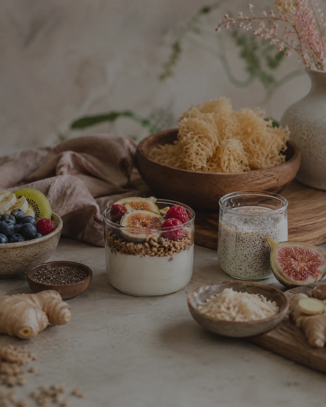 Healthy breakfast parfait with yogurt and fresh fruits
