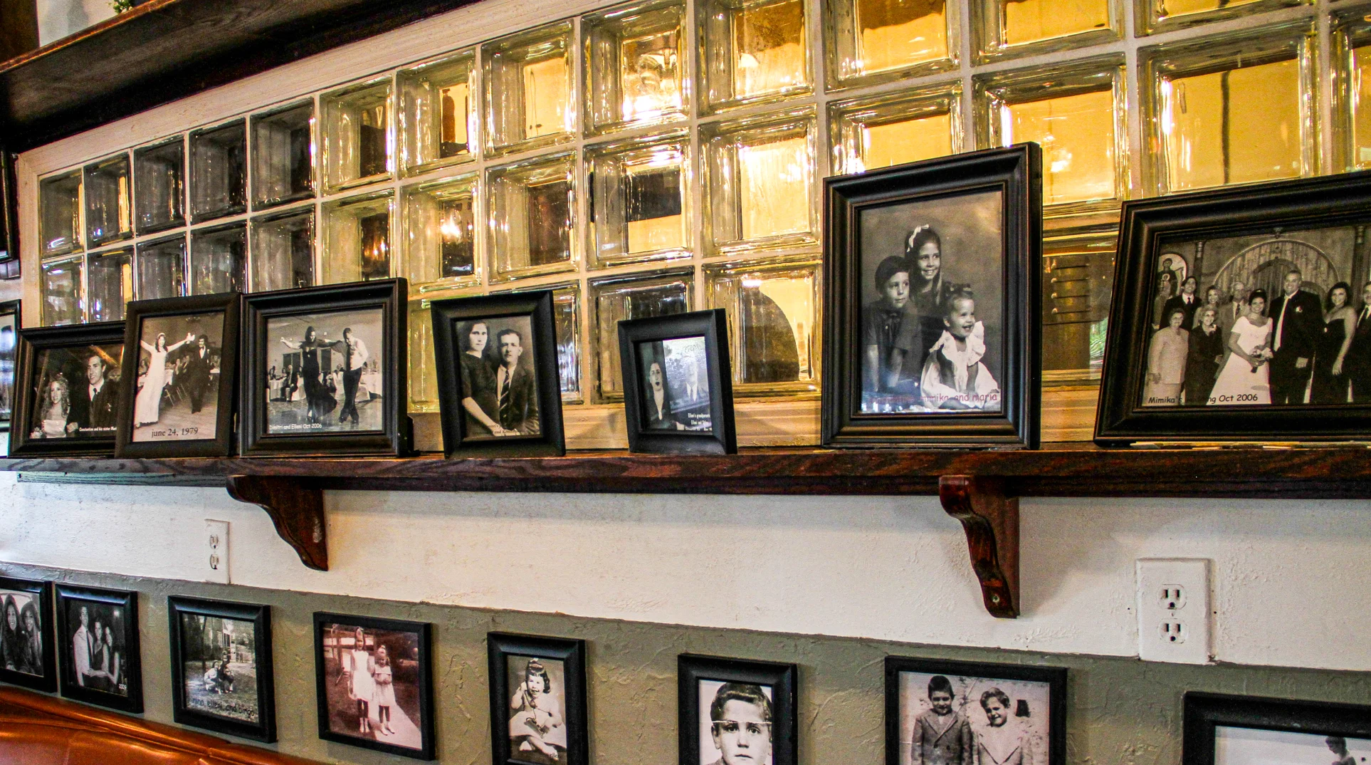 Cozy restaurant interior with vintage family photos