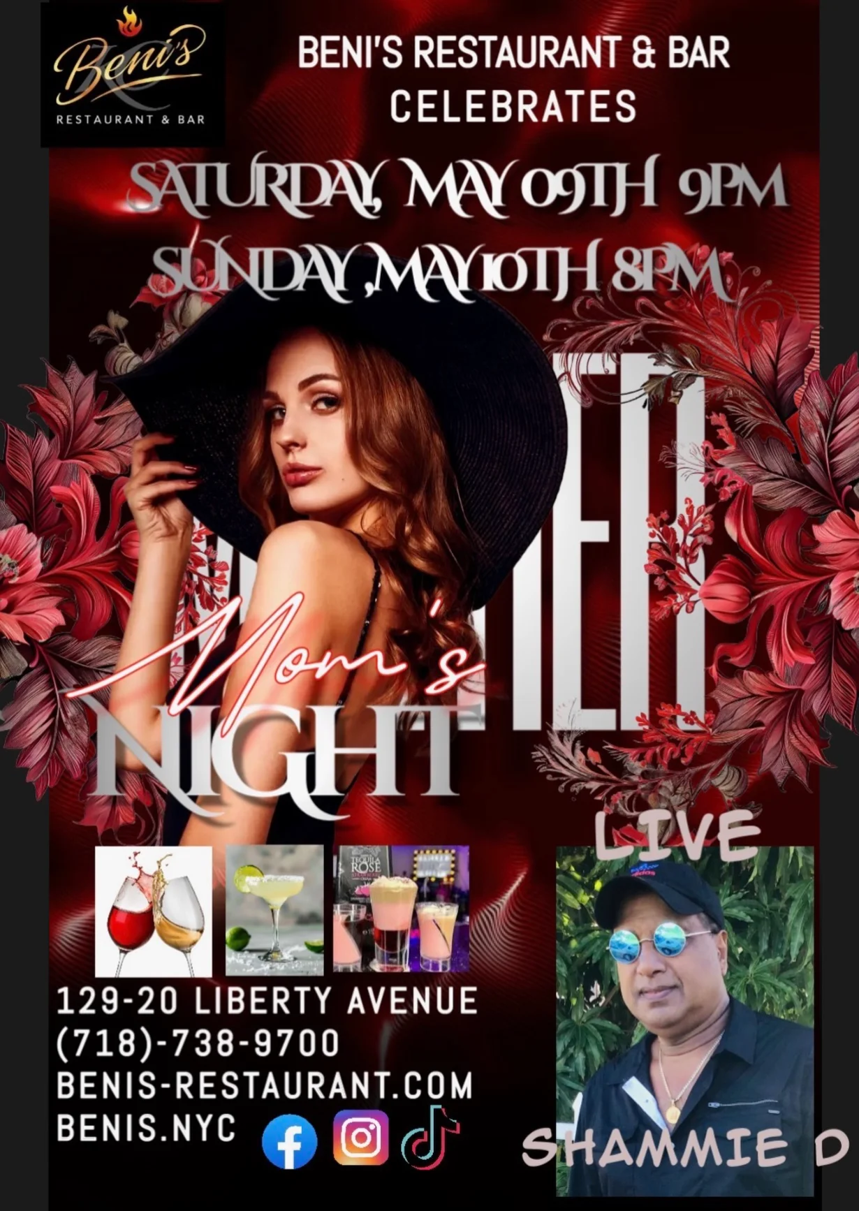 Event promotion graphic featuring food and drinks at a restaurant.