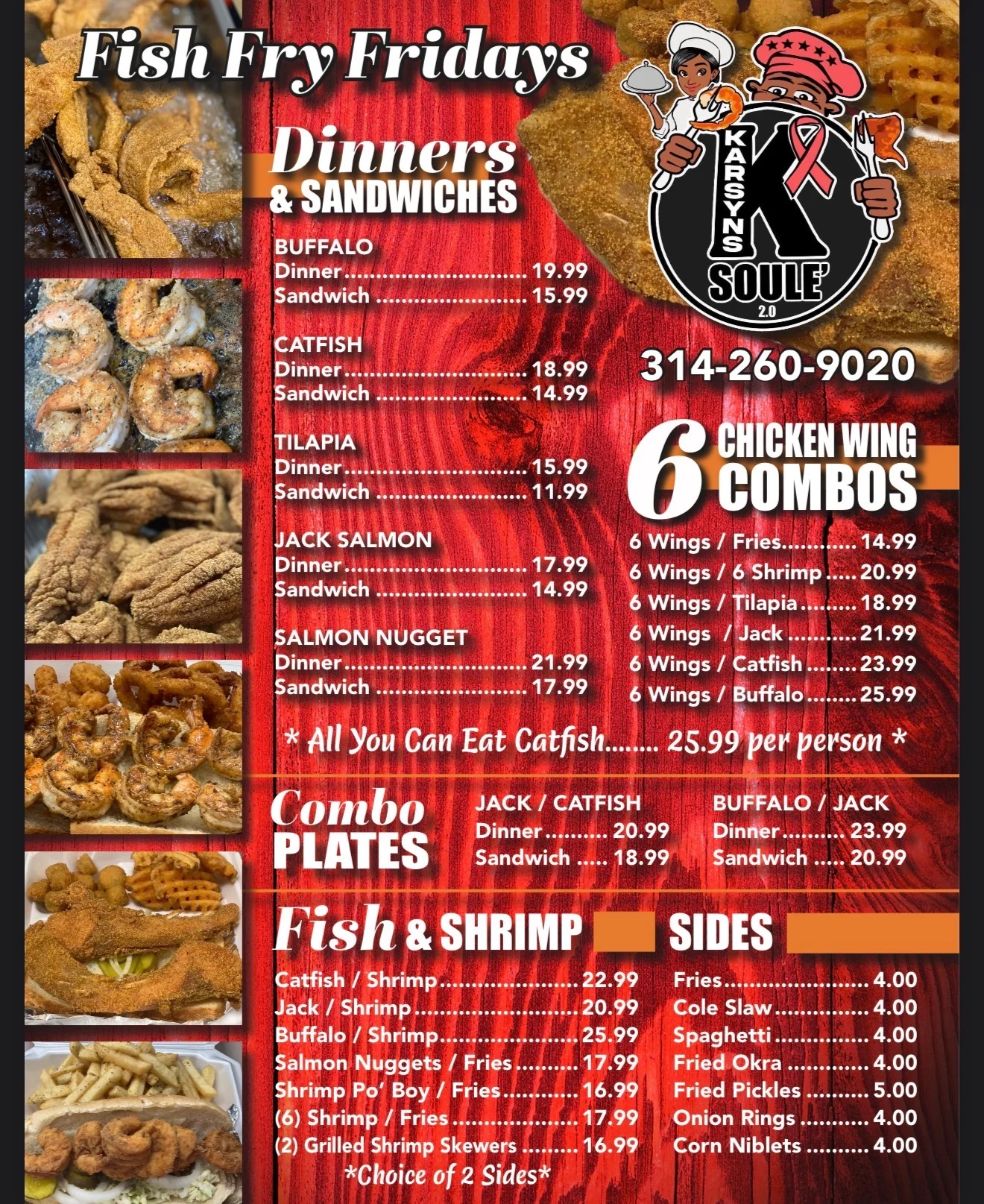 Fried catfish and shrimp platter with sides