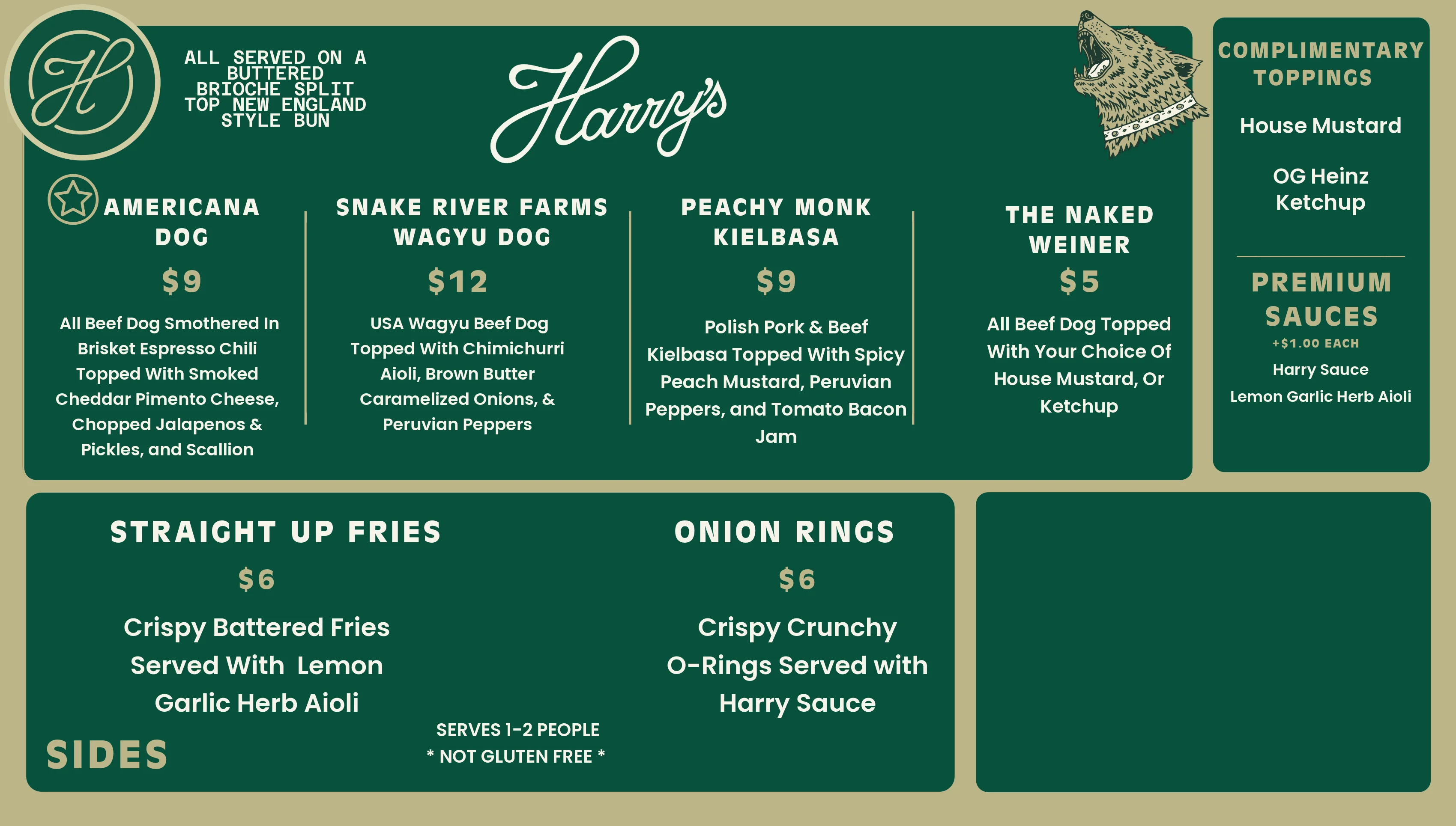Revised restaurant menu featuring various dishes and prices.