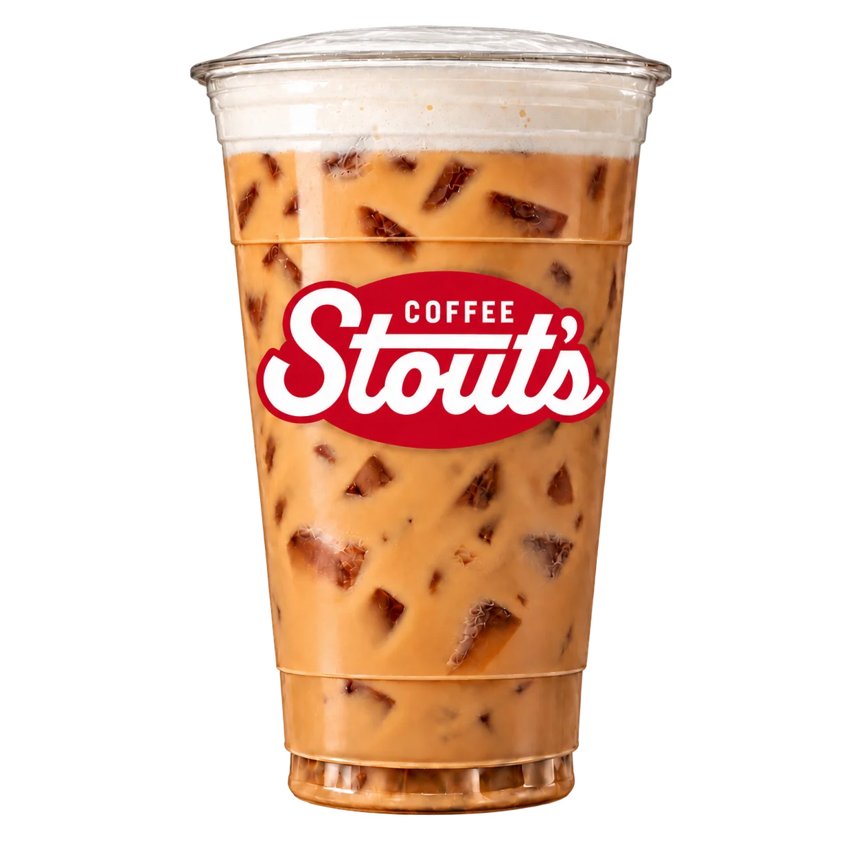 Soaring Eagle iced coffee topped with cold foam in a Stout’s Coffee cup.