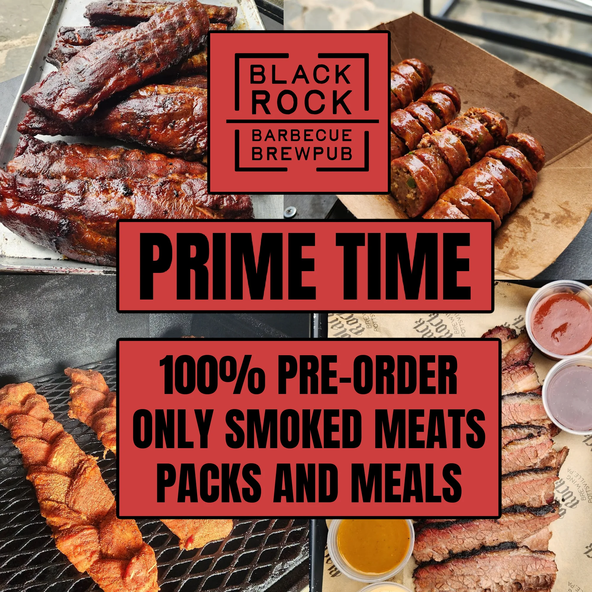 Smoked barbecue ribs and meats served at a brewpub