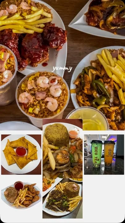 Assorted Asian-inspired dishes with fried rice and spring rolls