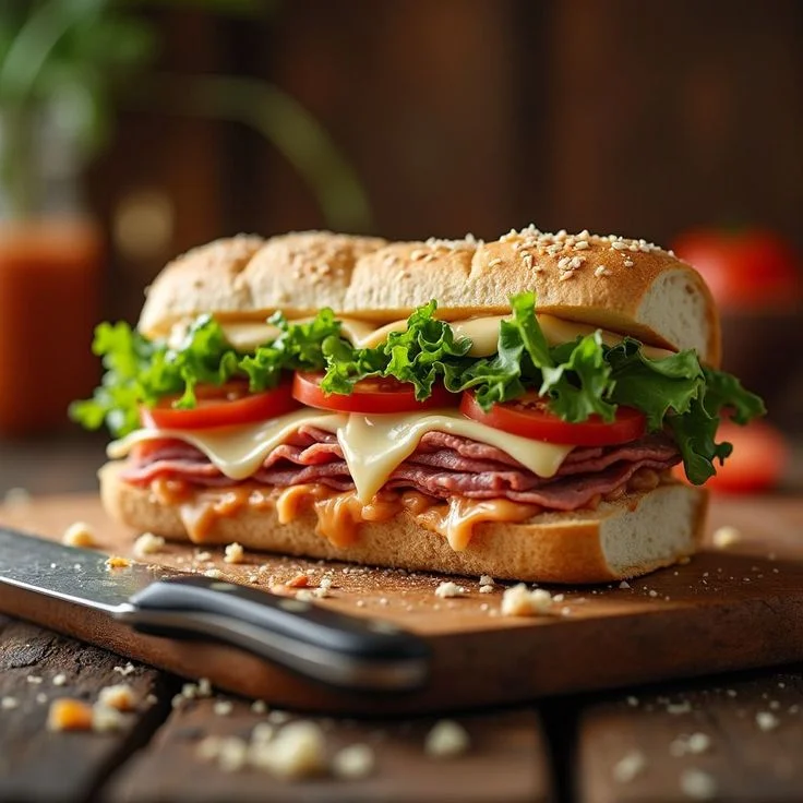 Classic Italian sub sandwich with fresh vegetables