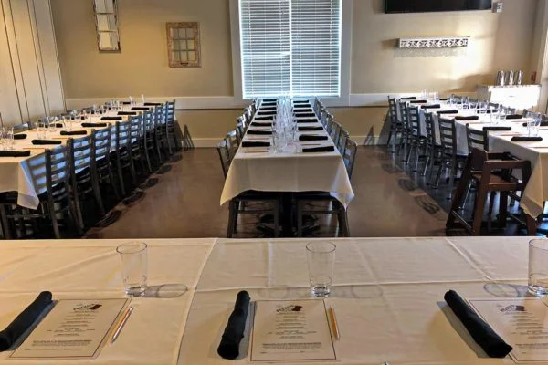 Elegant restaurant dining area with neatly arranged tables