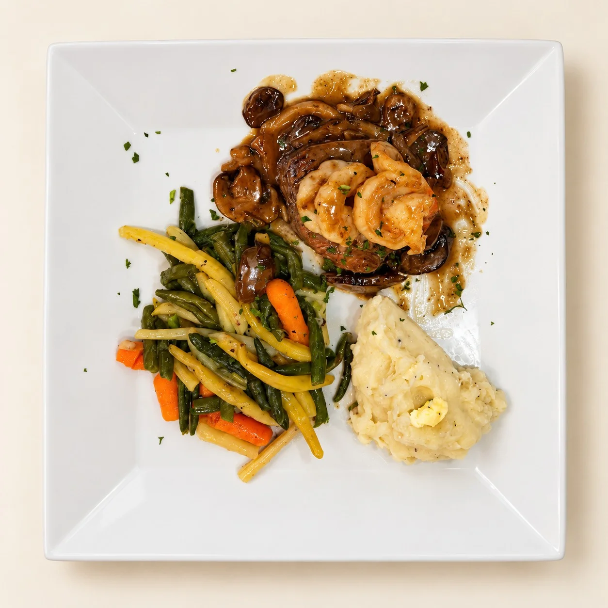 Grilled steak and shrimp at Villa Italiana