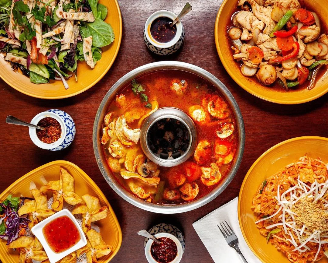 Thai hot pot with assorted meats and vegetables