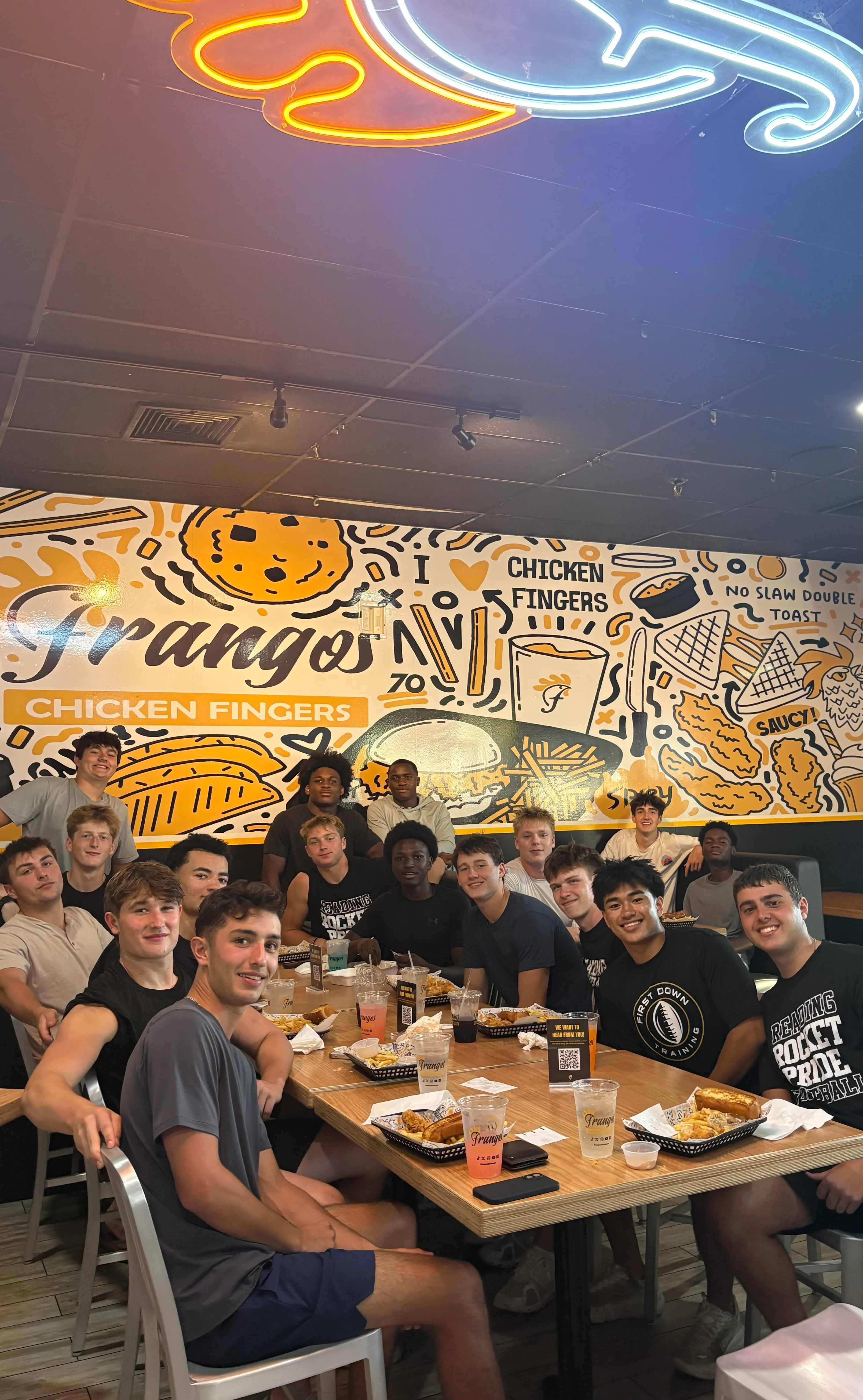 Reading High School Football Team in Frangos Chicken Fingers Wilmington Restaurant After Practice