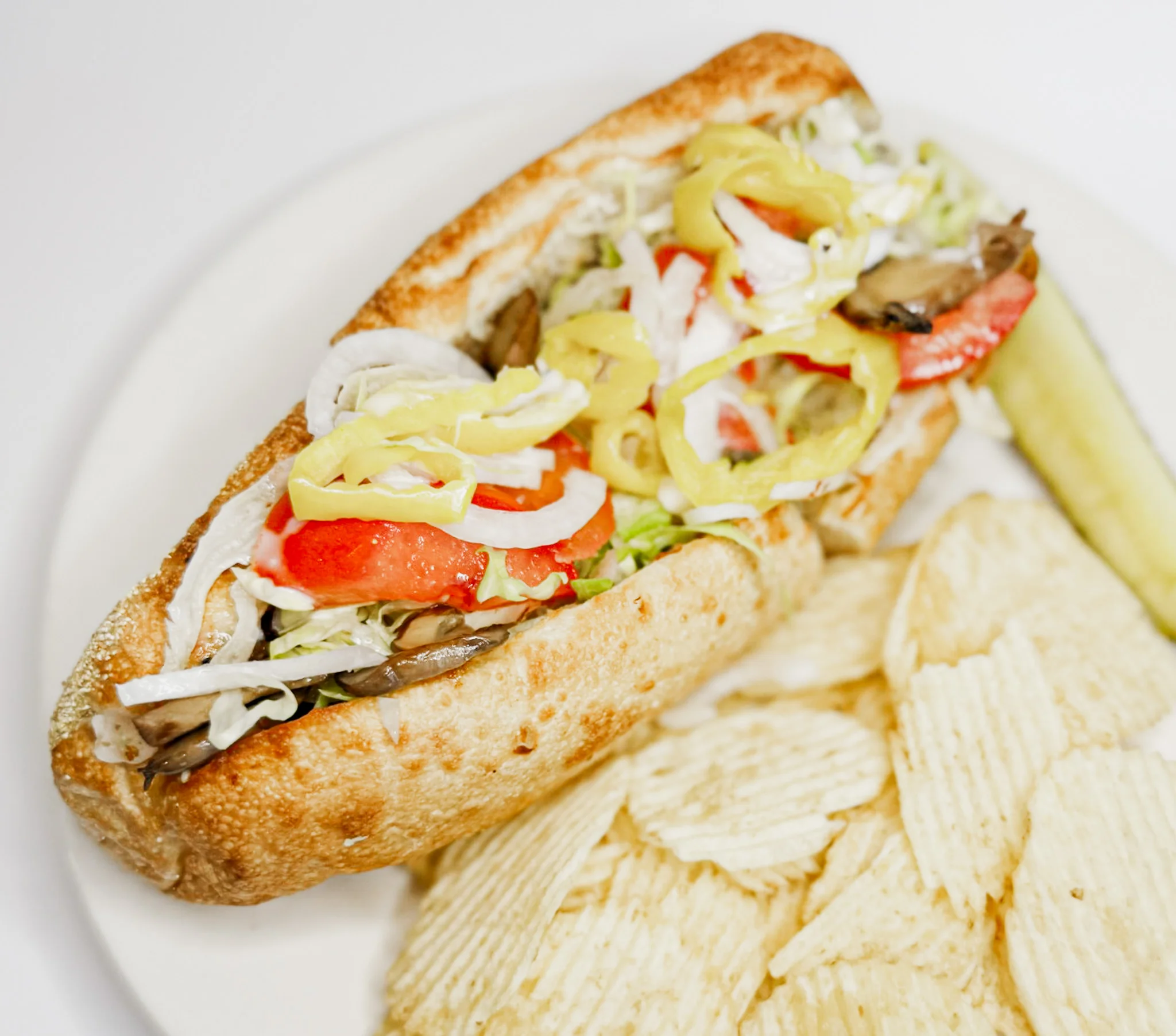 Italian sub sandwich with fresh vegetables