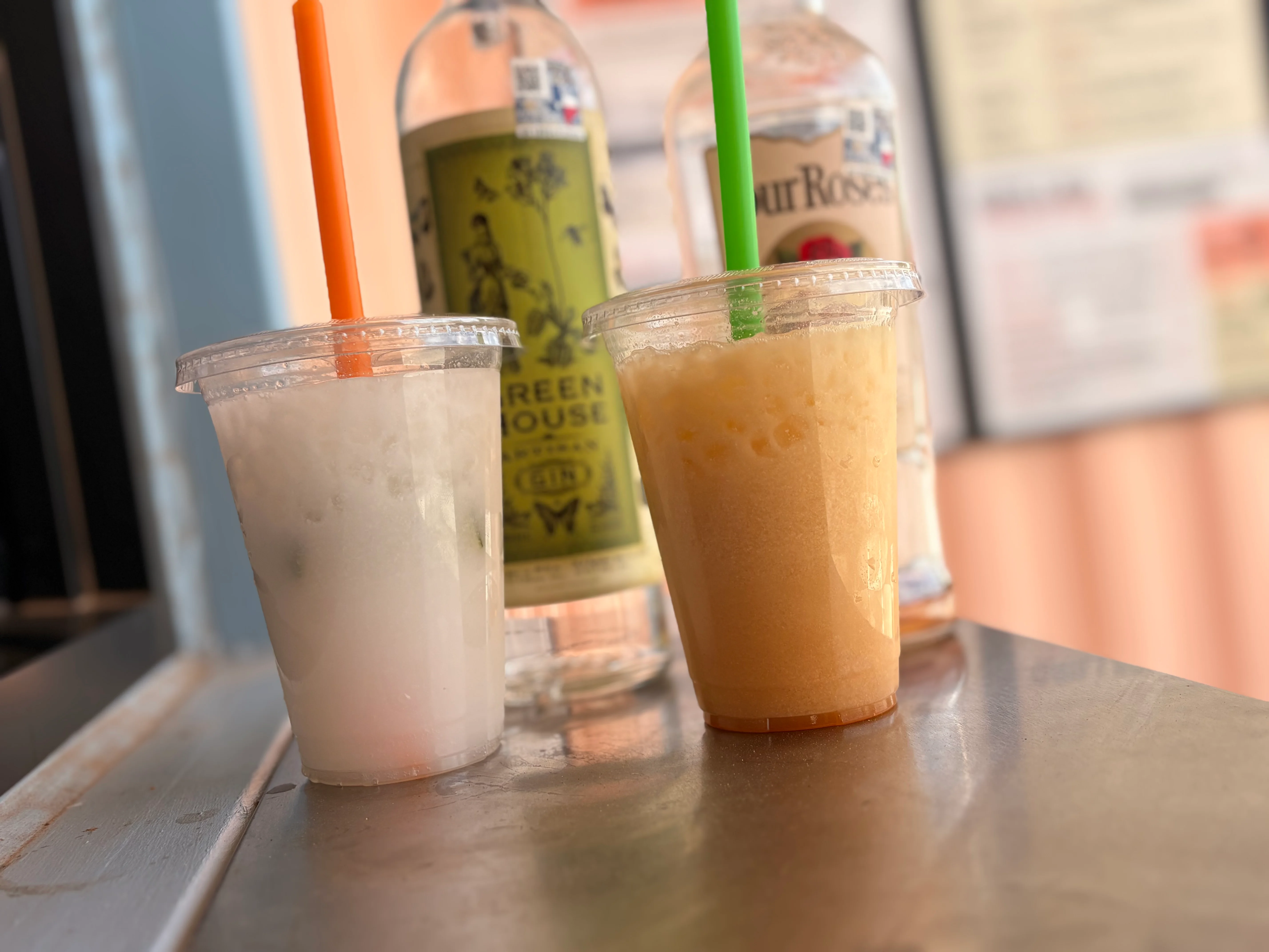 Refreshing tropical cocktails on a sunny bar counter