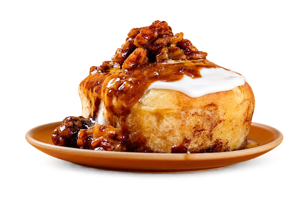 Decadent cinnamon roll with caramel and nuts