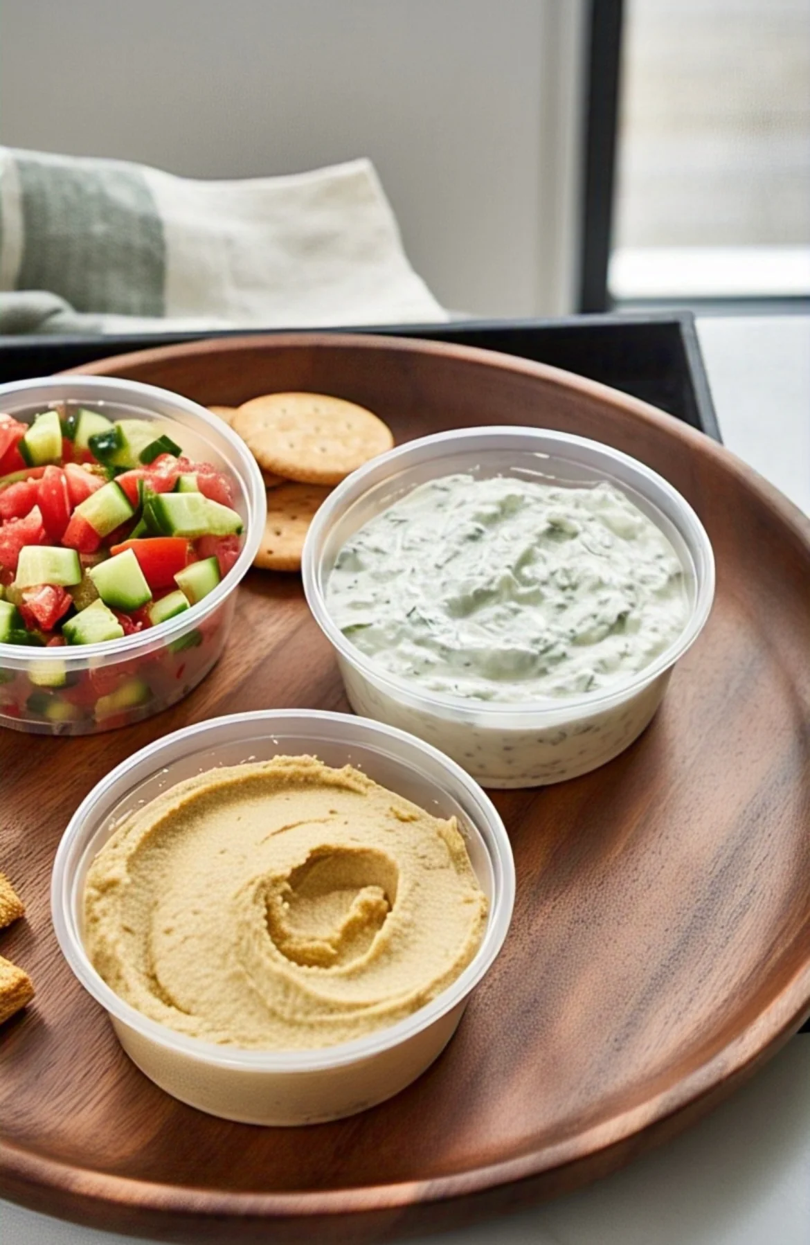 Mediterranean mezze platter with hummus and tzatziki